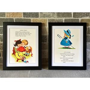 Vintage Framed 8x10 Pair Nursery Rhymes 1960s
